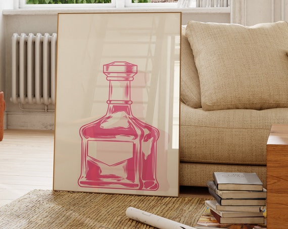 Pink Bar Cart Wall Art Minimalist Prints Modern Art Bohominimalistdecor Bar Art Physical Poster Print Shipped To You