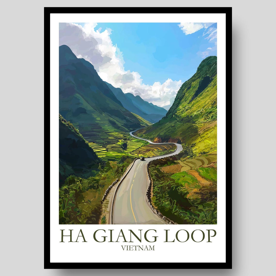 Ha Giang Loop Vietnam Mountain Road Terraced Fields Travel Poster