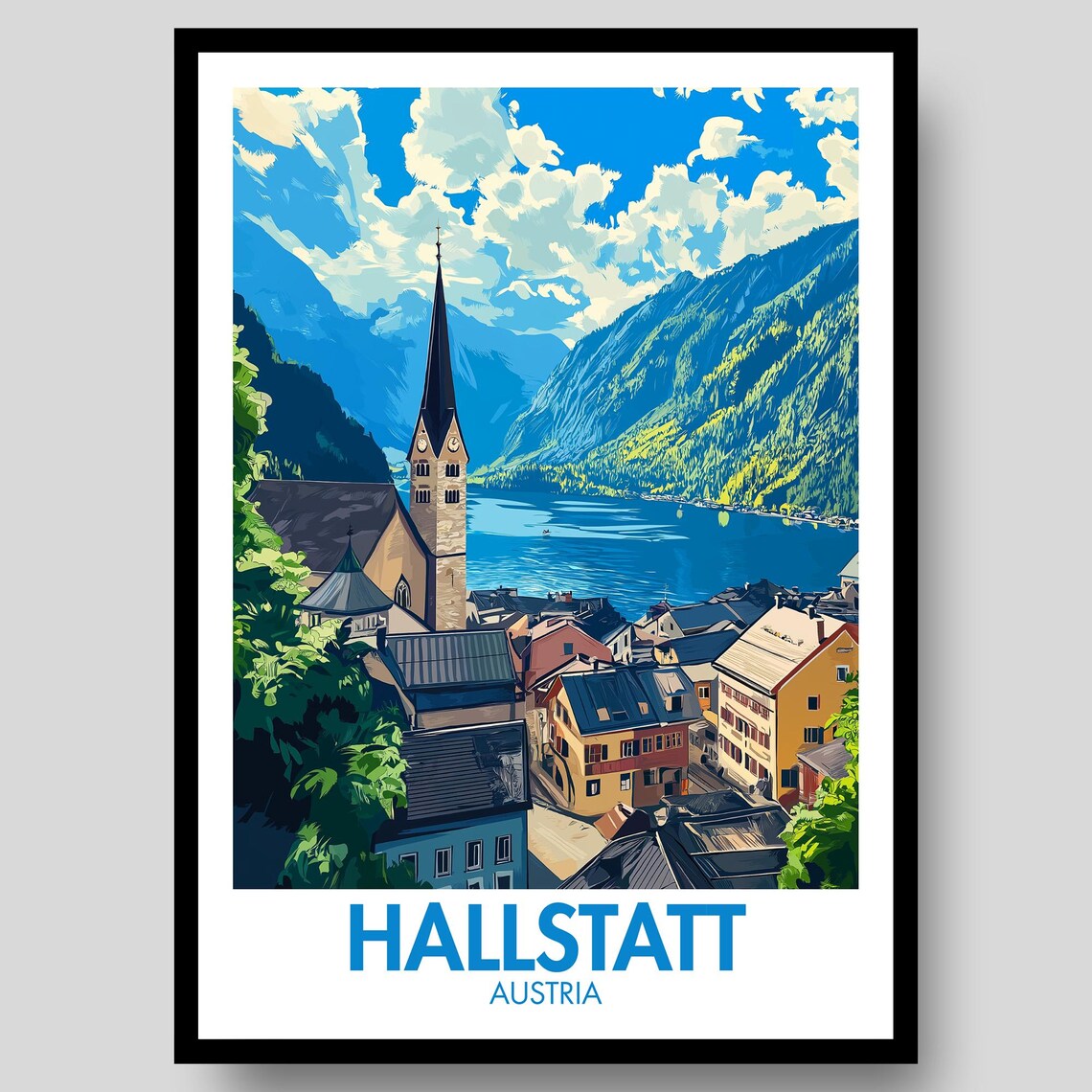Hallstatt Austria Travel Poster, Lake View Art Print