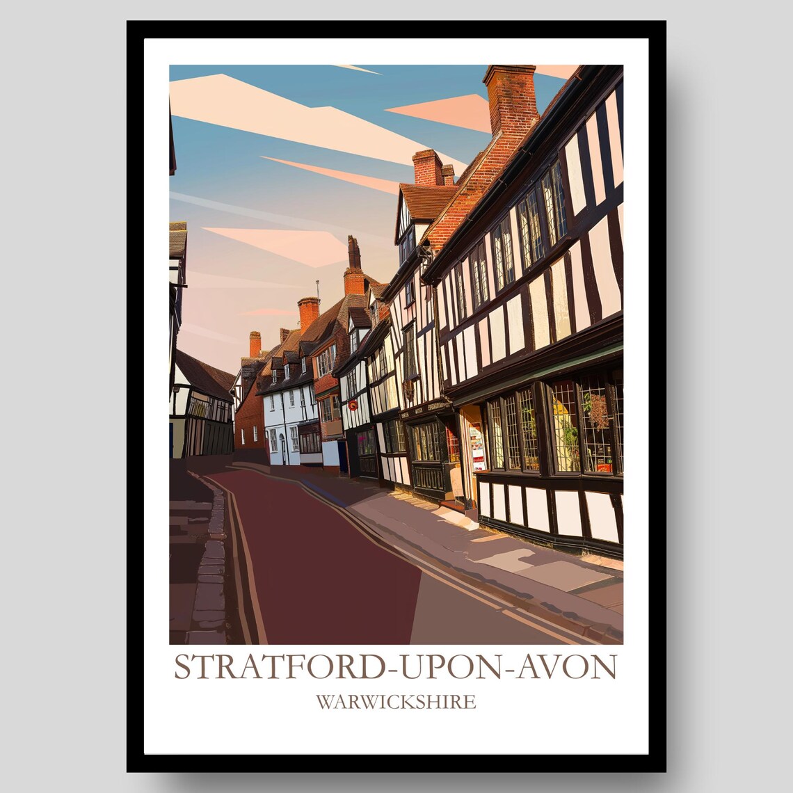 Stratford Upon Avon Warwickshire Tudor Street Travel Art Poster