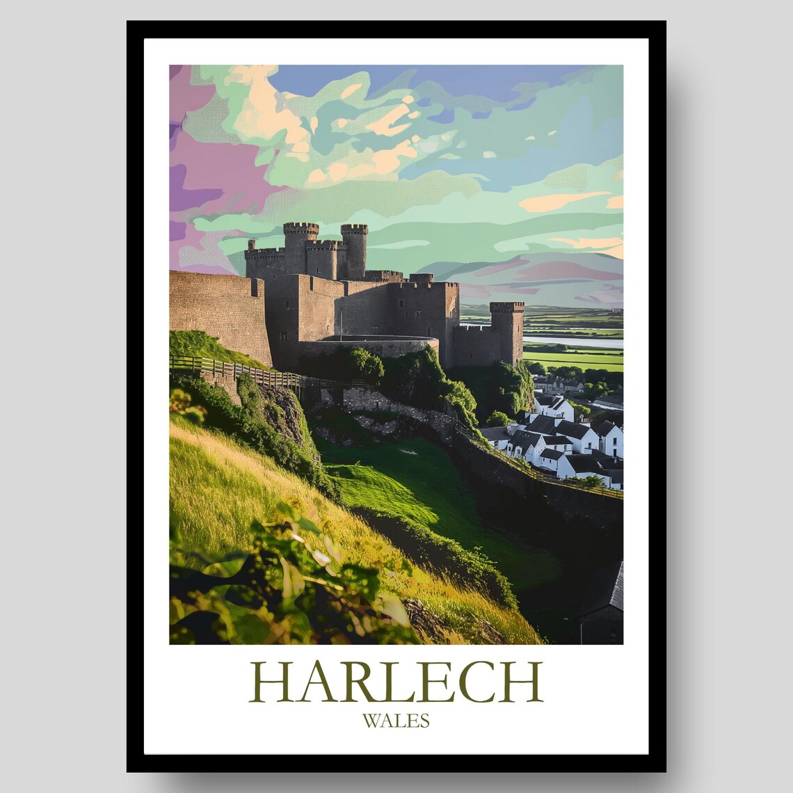 Harlech Wales Castle Hilltop Ruins Sunset Coast Heritage Art Poster