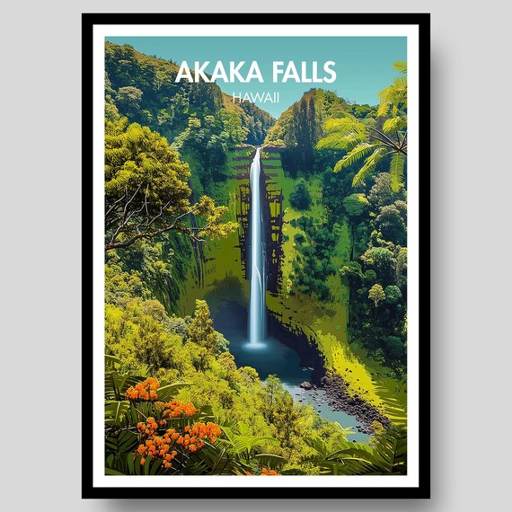 Akaka Falls Hawaii Lush Waterfall Jungle Cascading Landscape Poster