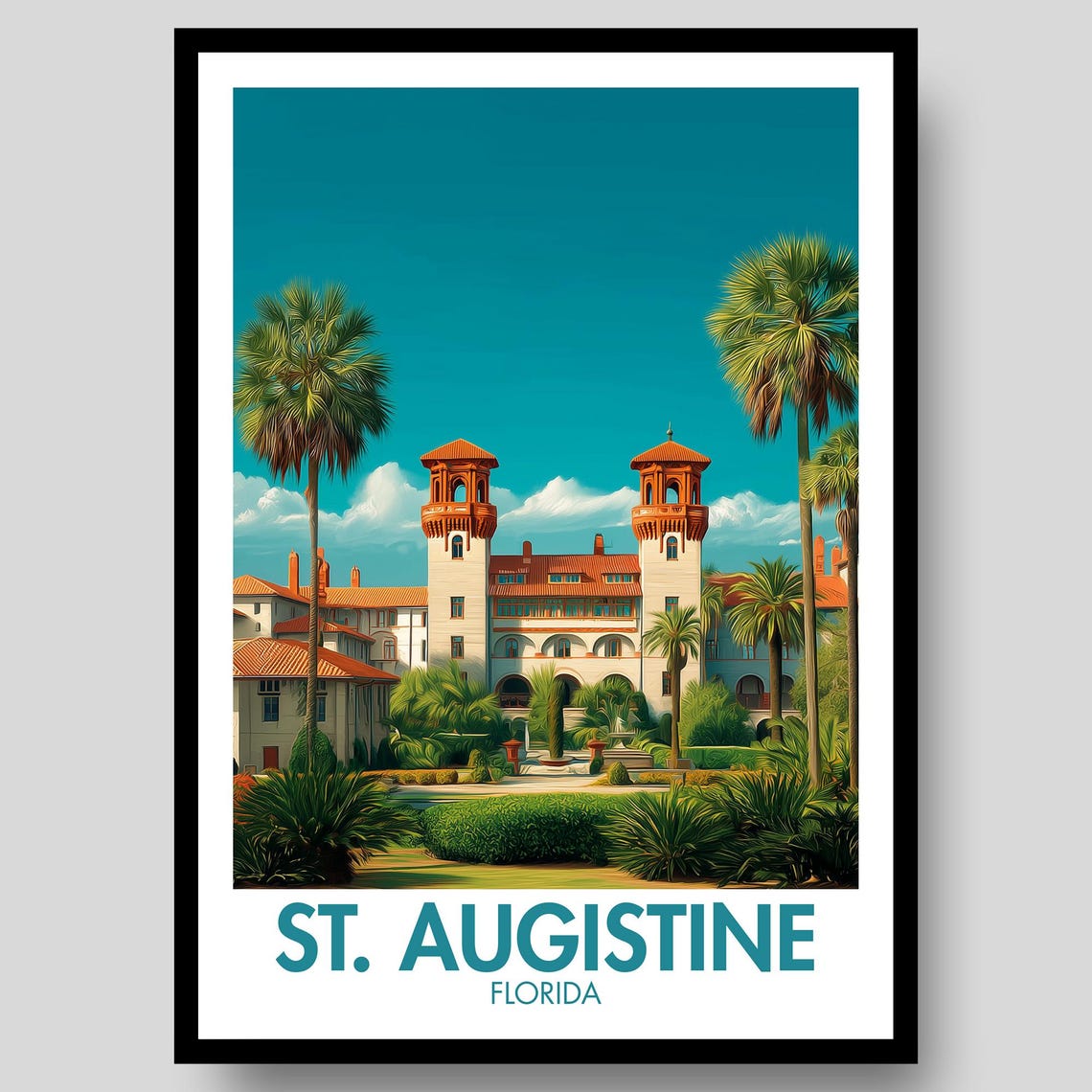 St Augustine Travel Poster, Florida Map