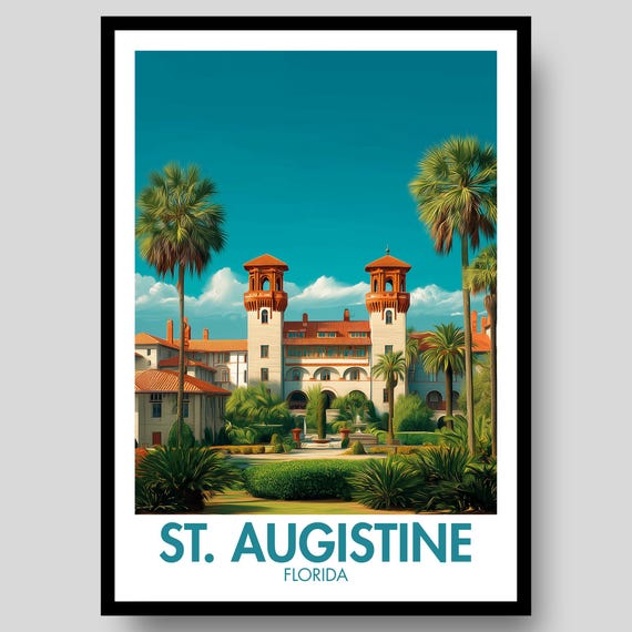 St Augustine Travel Poster, Florida Map
