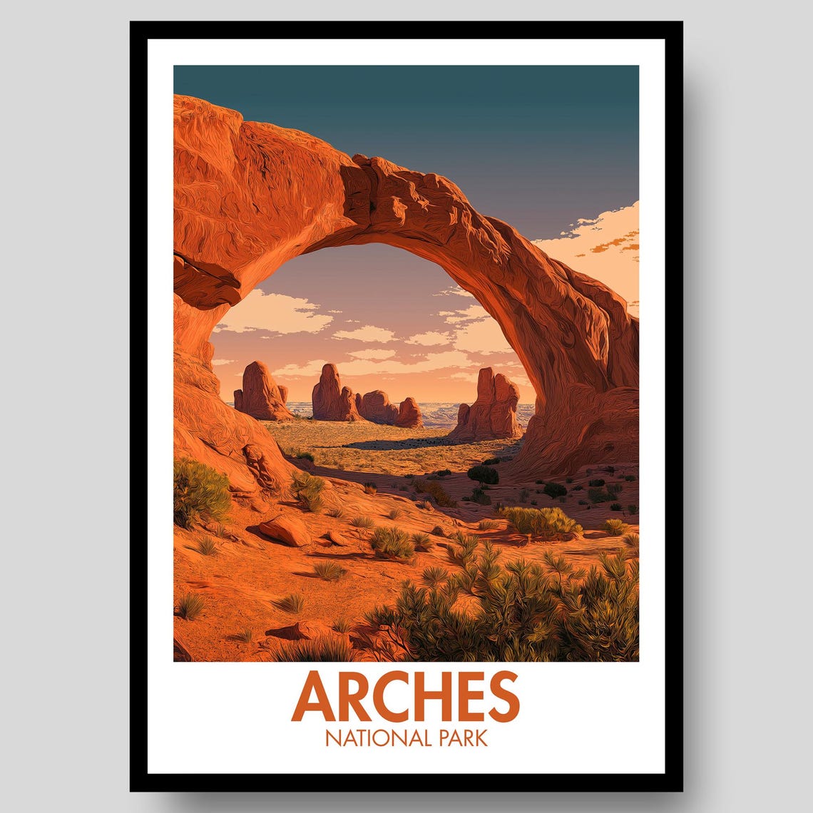 Arches National Park Red Rock Arch Window Desert Landscape Poster