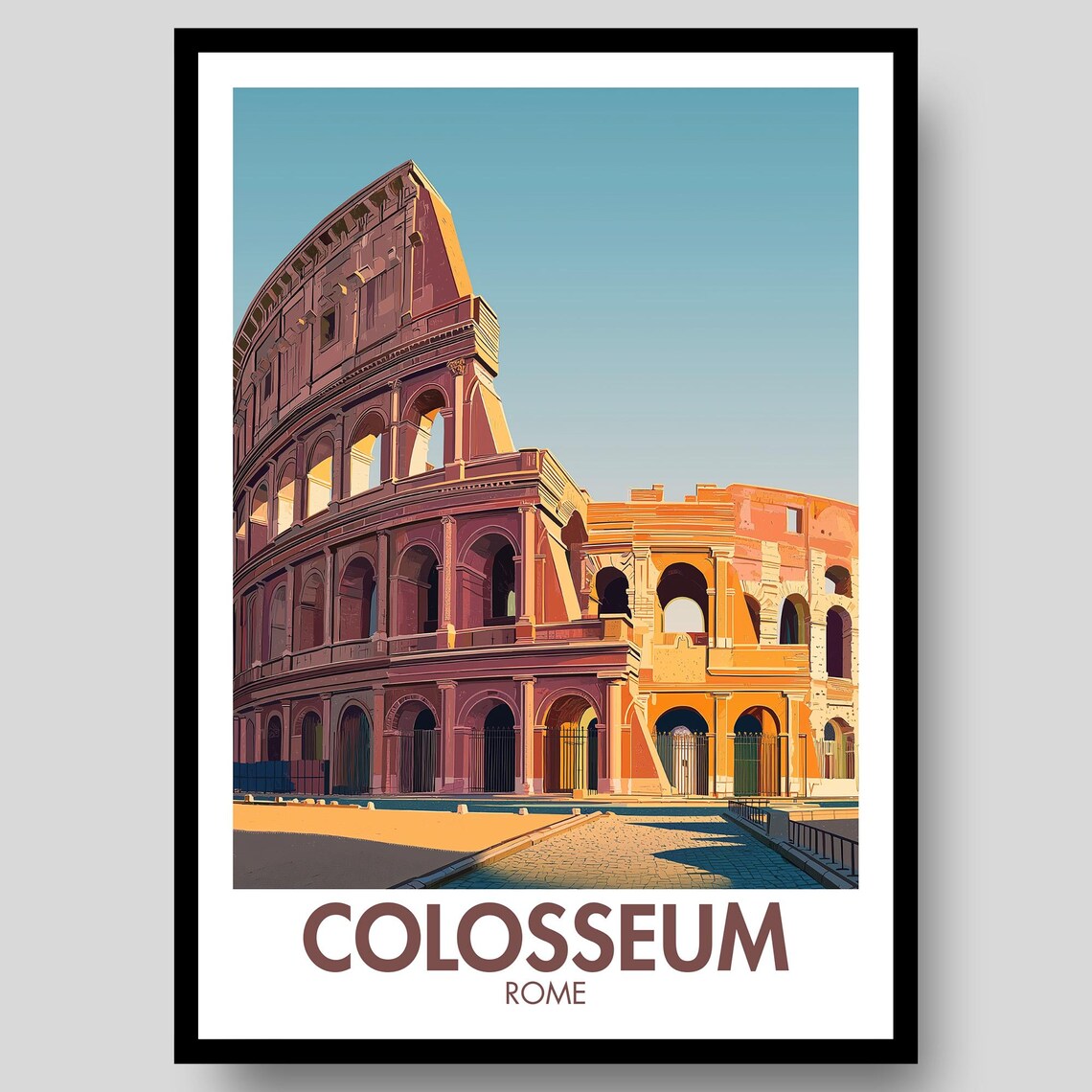 Colosseum Rome Italy Ancient Amphitheatre Sunset Golden Travel Poster