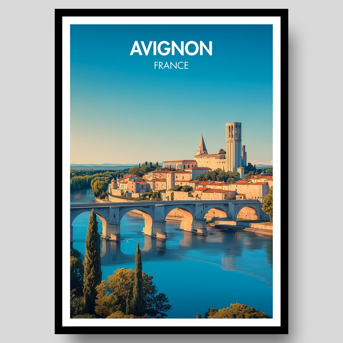 Avignon France Bridge Over the Rhone River Vintage Travel Poster