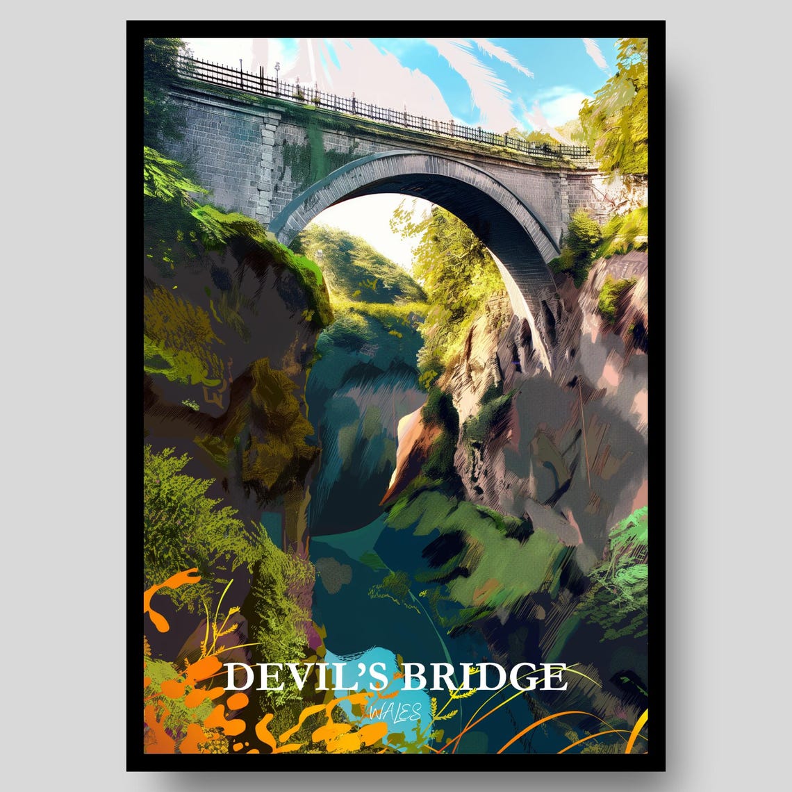 Devils Bridge Wales Ancient Stone Arch Bridge Deep Gorge Scenic Poster