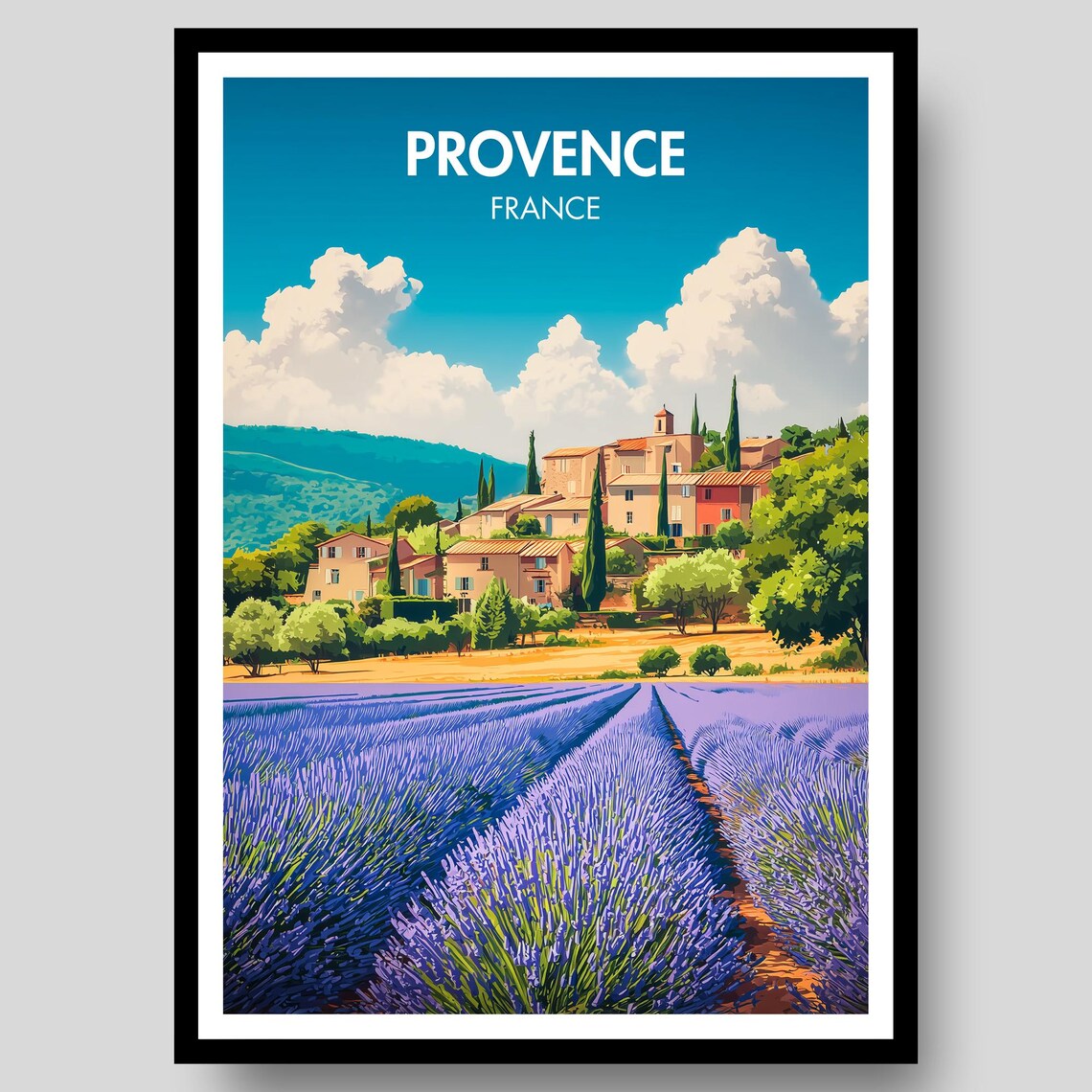 Provence Lavender Field Village Scene Classic French Travel Poster