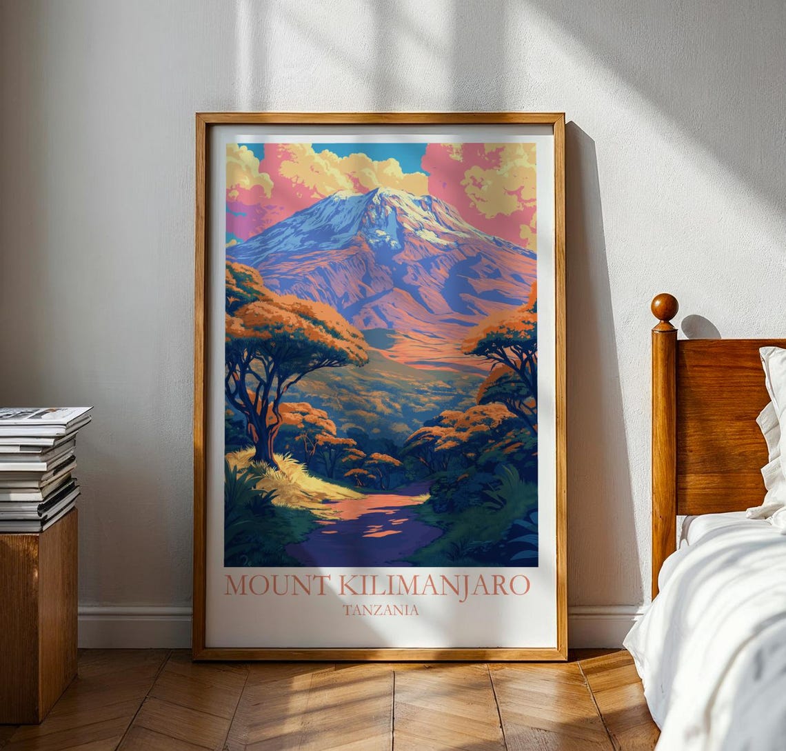 Mount Kilimanjaro Tanzania Snowcapped Peak Safari Travel Poster