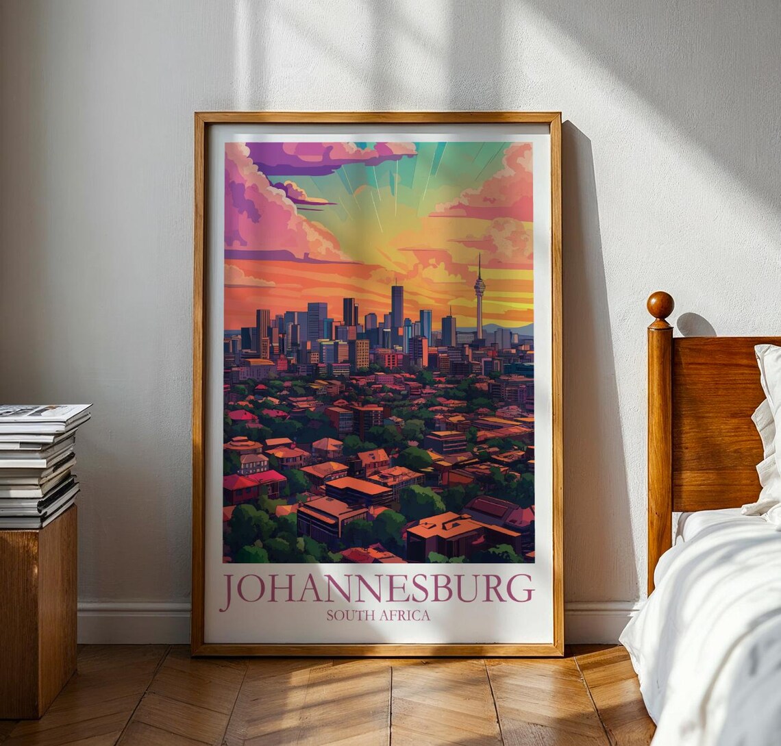 Johannesburg South Africa Skyline Sunset Cityscape Travel Poster