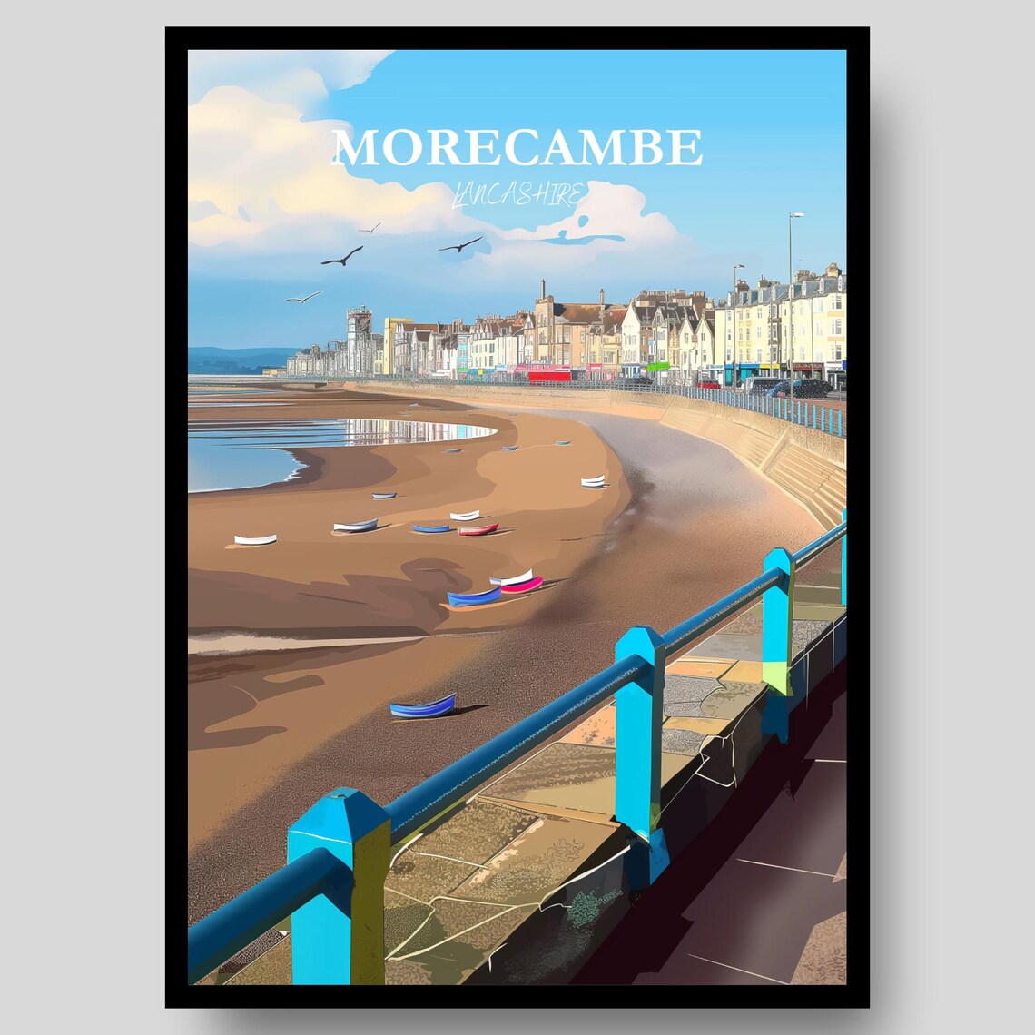 Morecambe Lancashire Beach Promenade Vintage Travel Poster Seaside Beach Art
