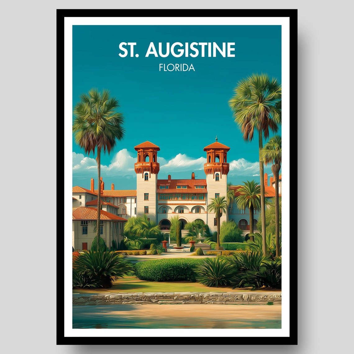 St Augustine Florida Historic Spanish Colonial Building Palms Poster