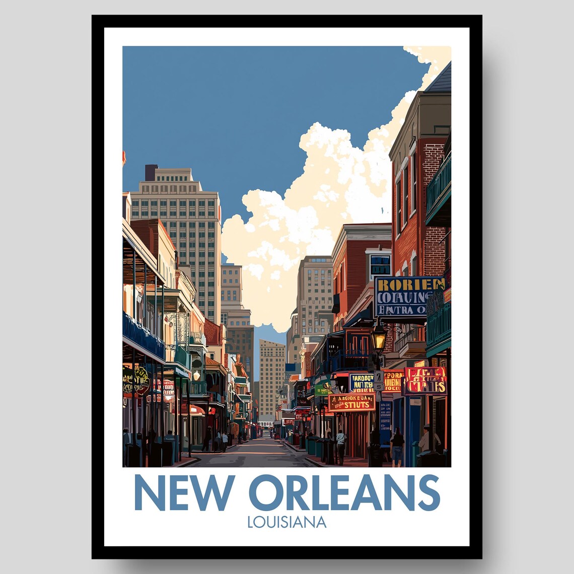 New Orleans Louisiana Bourbon Street French Quarter Night Poster