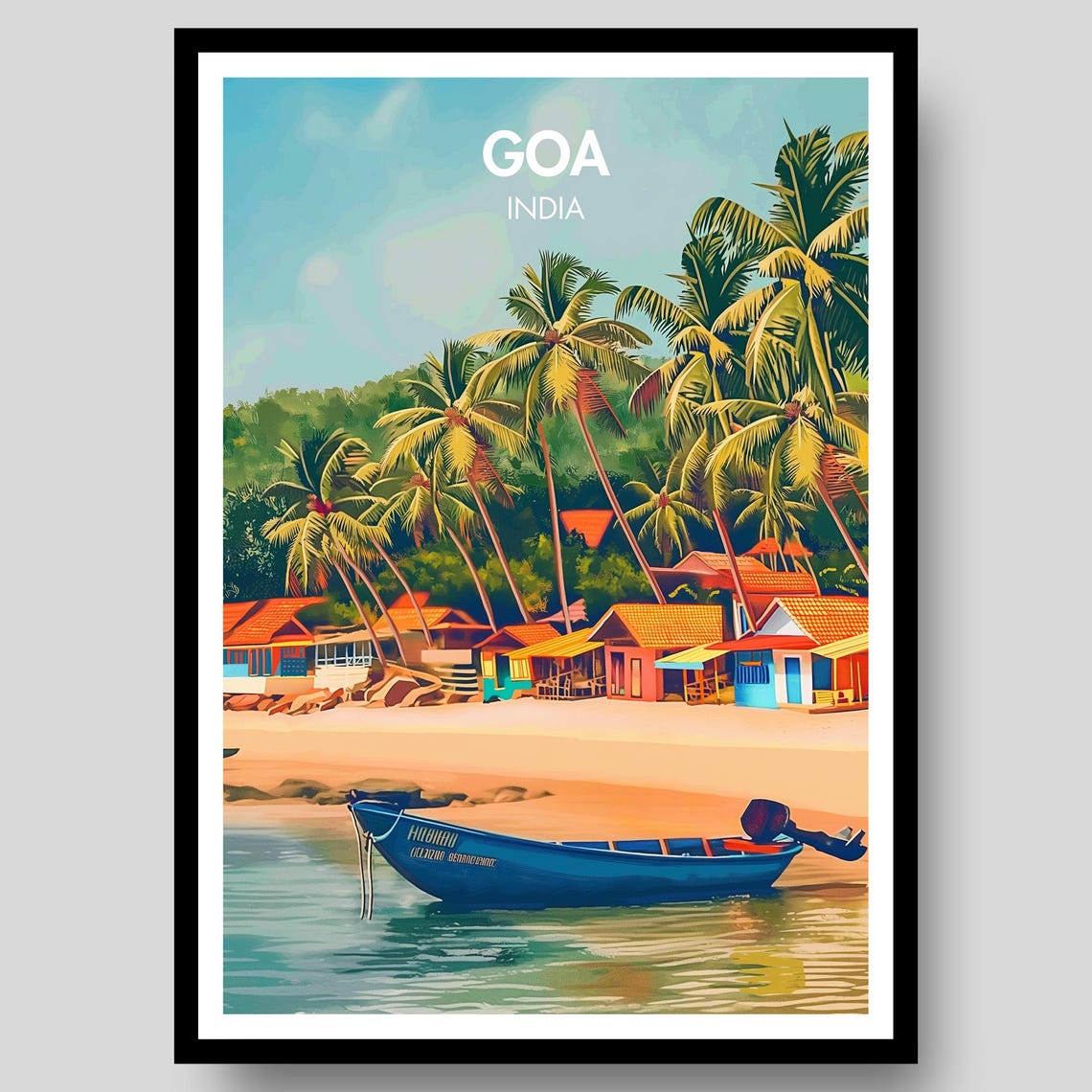 Sunny Goa India Tropical Beach Scene With Palms And Boat Poster