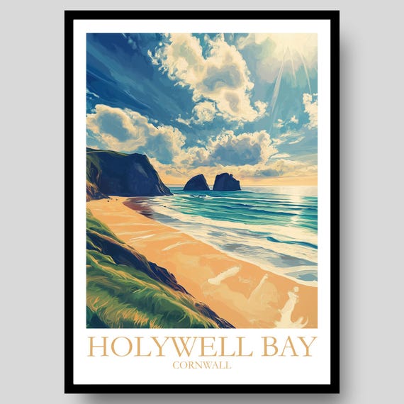 Holywell Bay Poster Newquay Cornish Gift Cornwall Wall Art Print