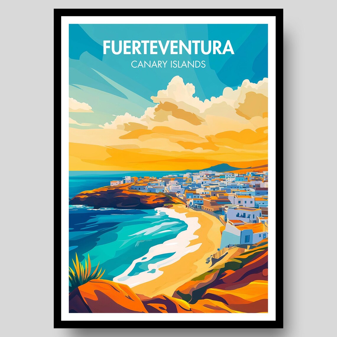 Fuerteventura Canary Islands Sunset Beach Town Travel Poster