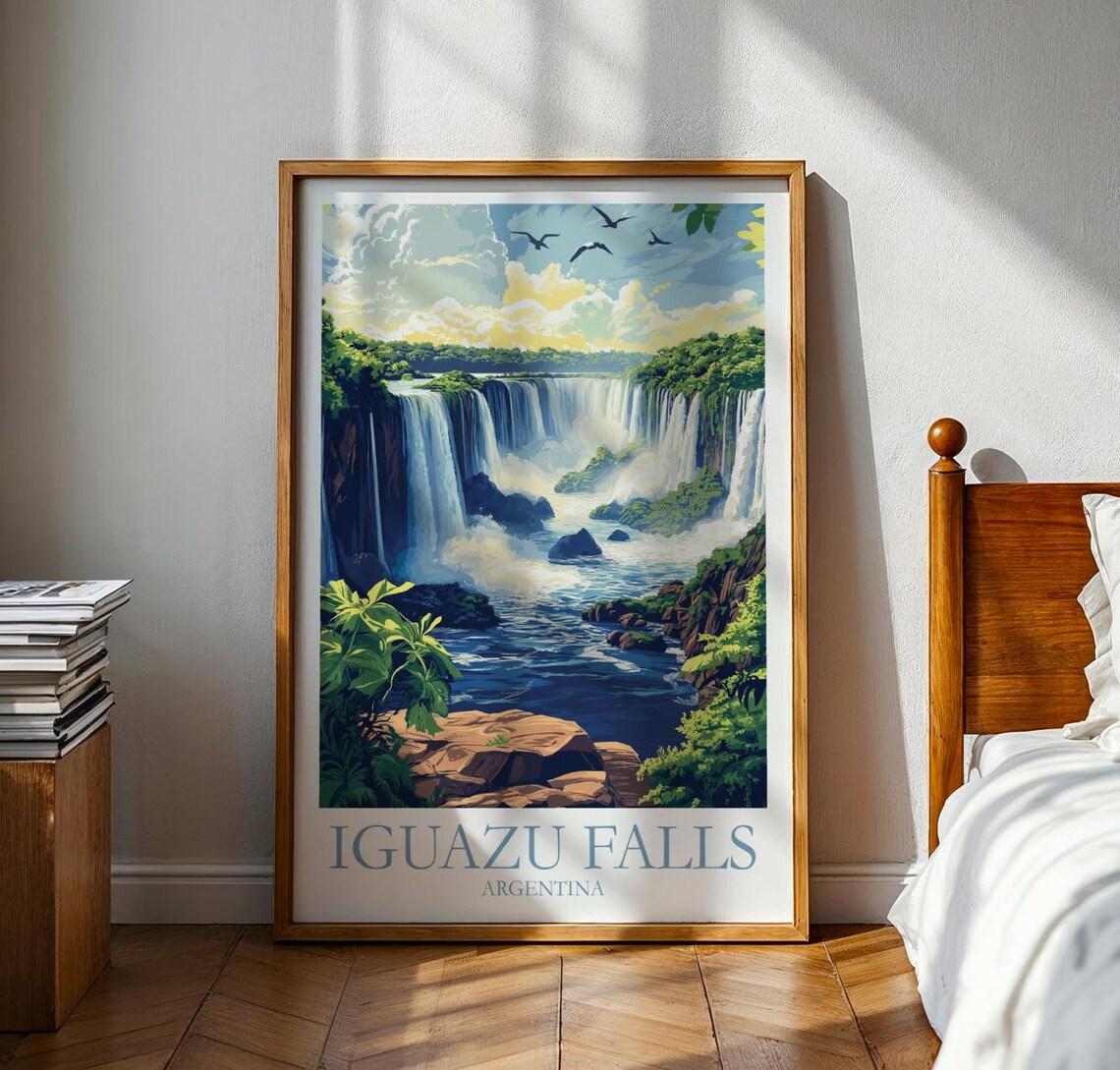 Iguazu Falls Travel Poster, Argentina Brazil Waterfall
