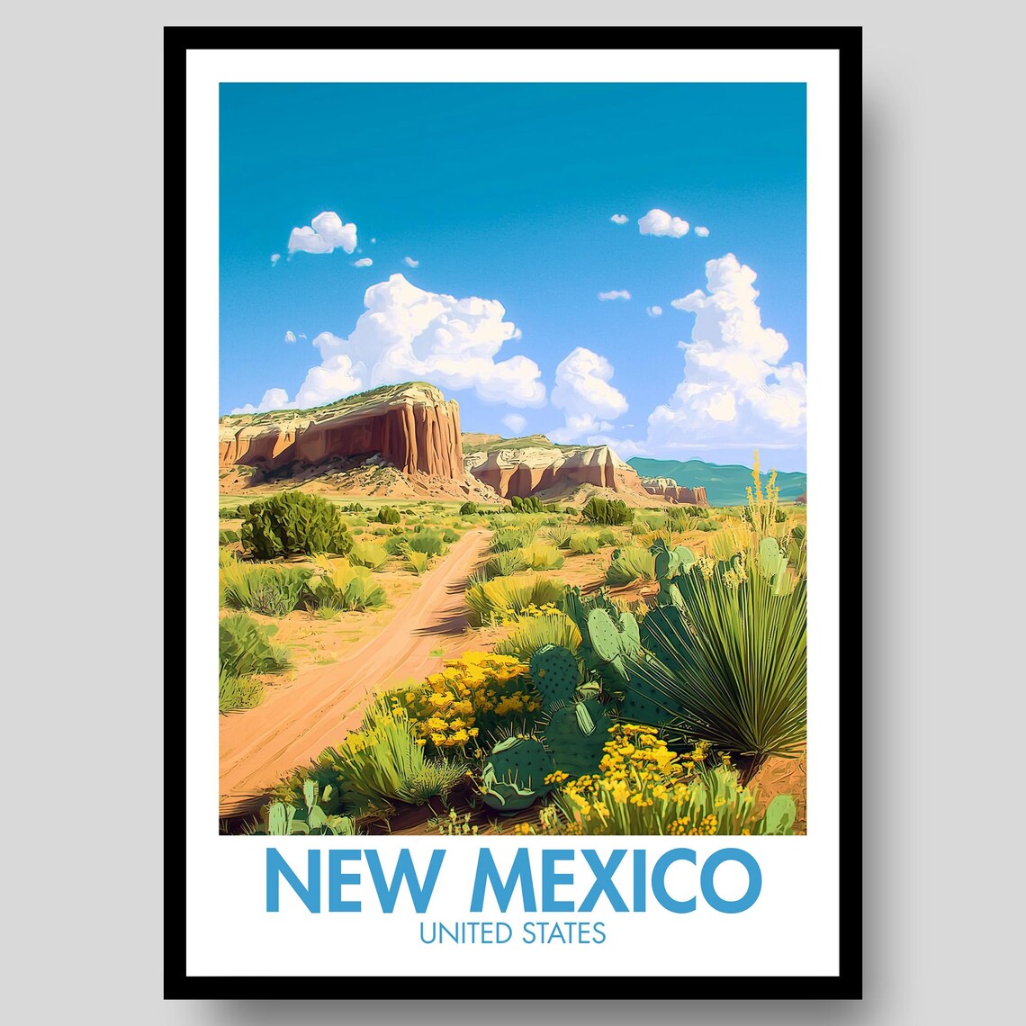 New Mexico United States Desert Mesa Cactus Road Trip Poster
