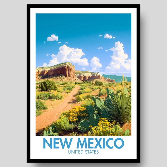 New Mexico United States Desert Mesa Cactus Road Trip Poster
