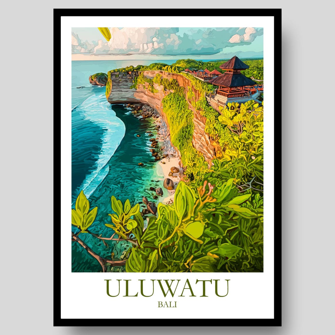 Uluwatu Bali Cliff Temple Ocean Overlook Sunset Travel Poster