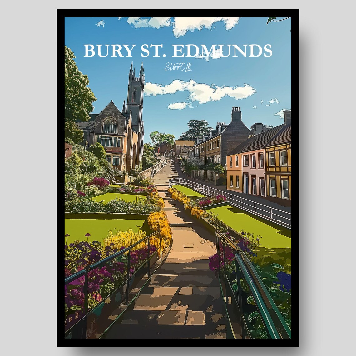 Bury St Edmunds Suffolk Abbey Gardens Church Spire Town Poster
