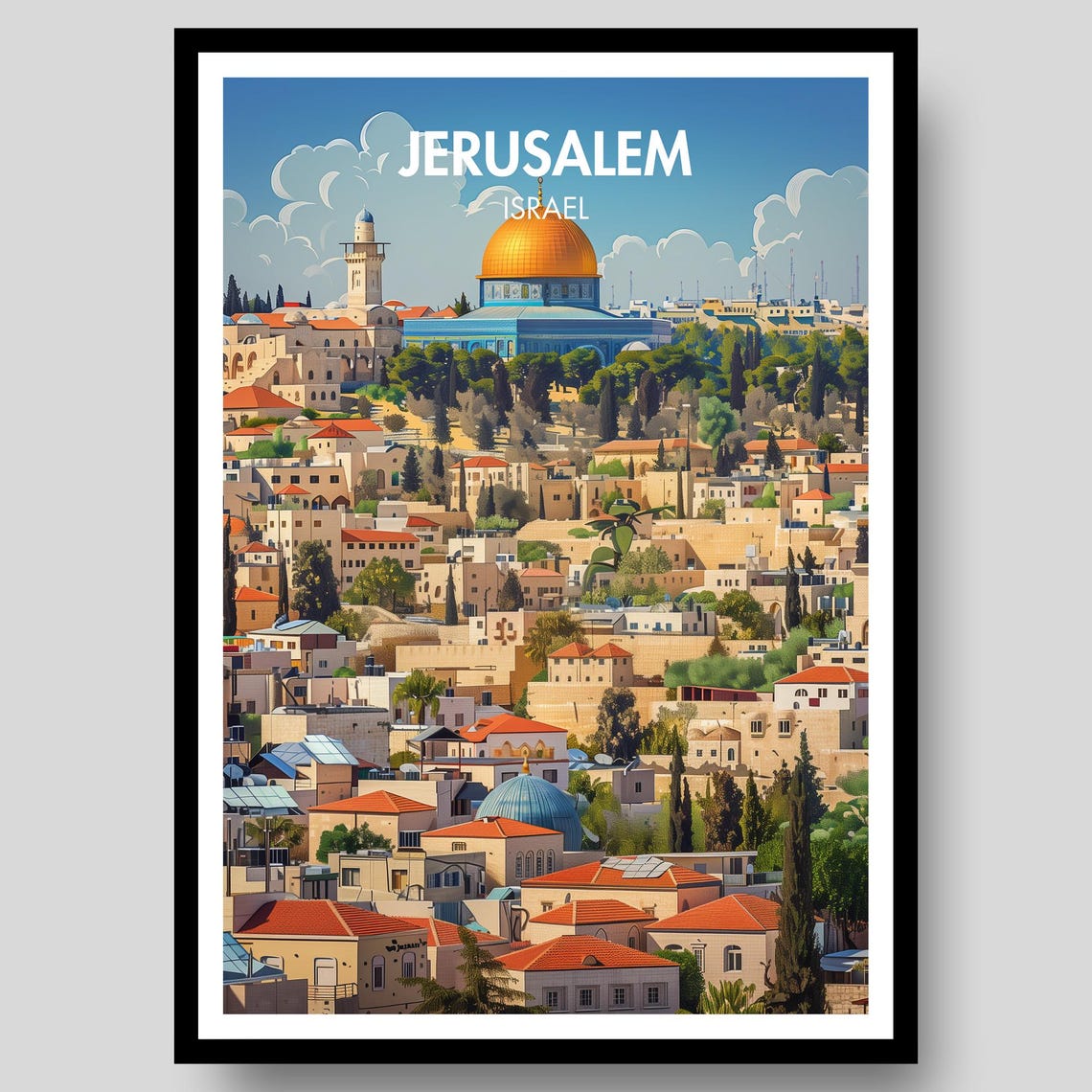 Jerusalem Israel Old City Skyline With Golden Dome Travel Poster