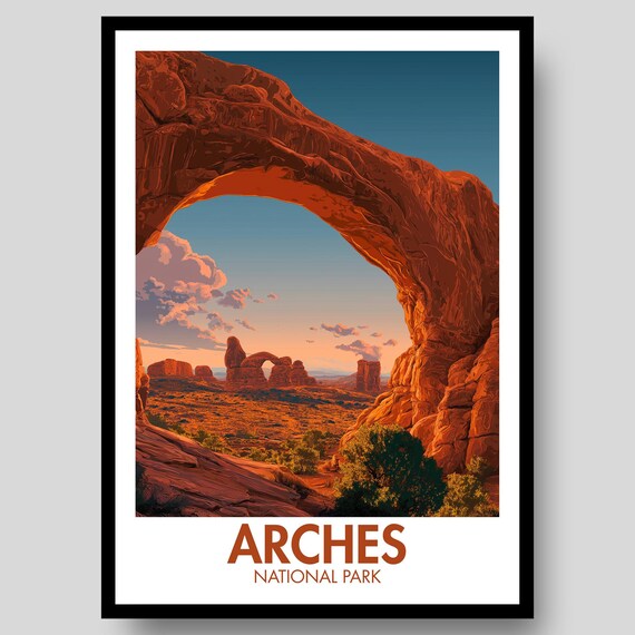 Arches National Park Natural Arch Frame Desert Towers Travel Poster