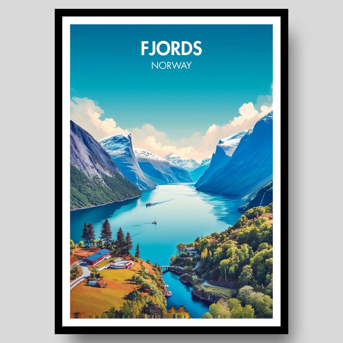 Fjords Norway Travel Poster, Wall Art Print