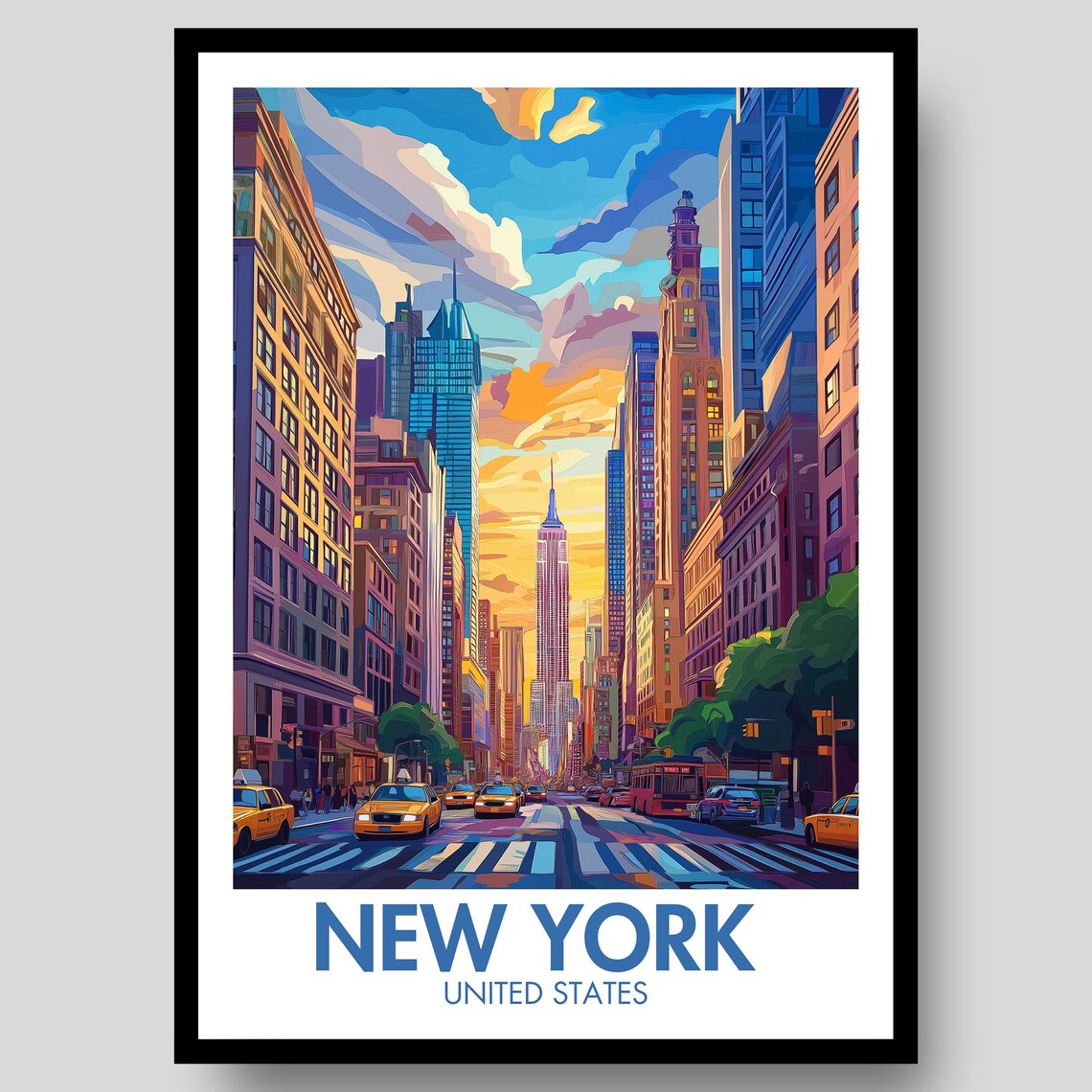 New York United States Manhattan Street Empire State Sunset Poster