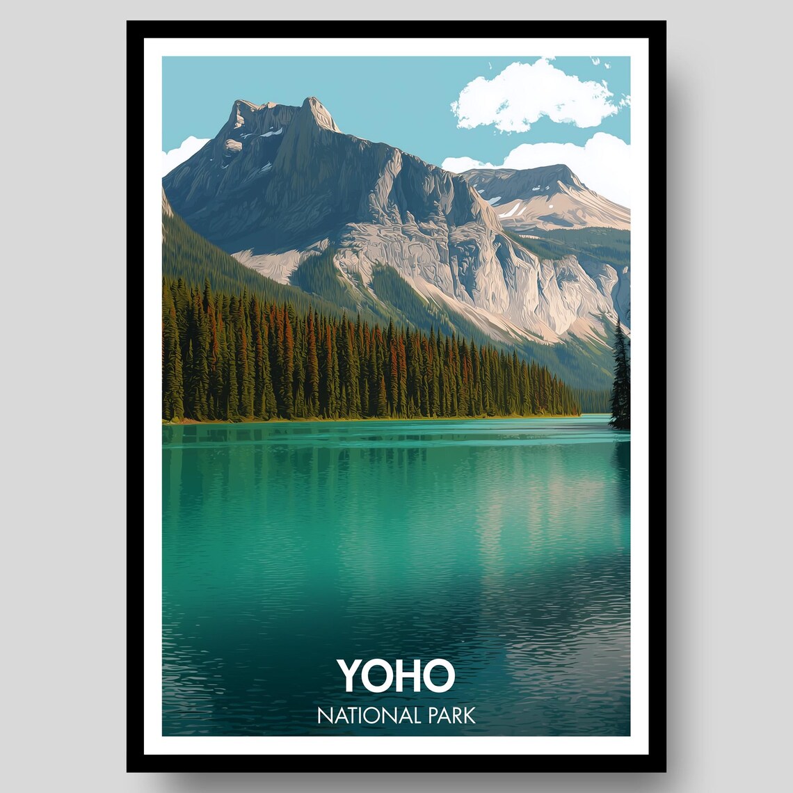 Yoho National Park Canada Turquoise Lake Peak Retro Travel Poster
