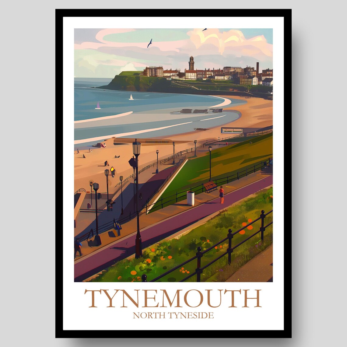 Tynemouth North Tyneside Beach Promenade Coastal Travel Art Poster