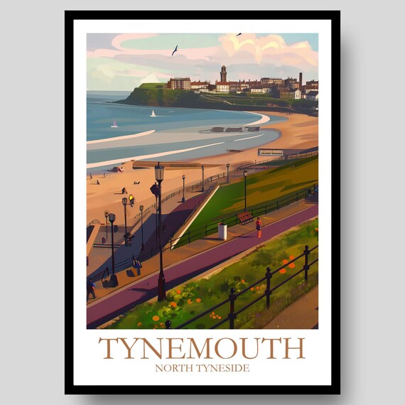 Tynemouth North Tyneside Beach Promenade Coastal Travel Art Poster