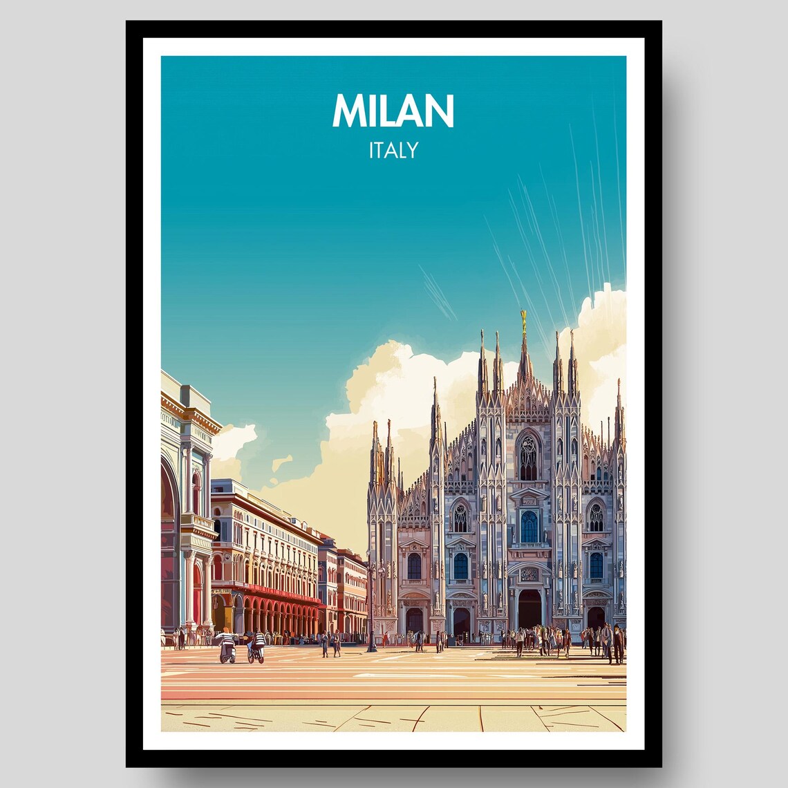 Milan Duomo Cathedral Piazza del Duomo Retro Italy Travel Poster