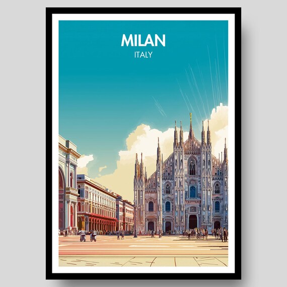 Milan Duomo Cathedral Piazza del Duomo Retro Italy Travel Poster