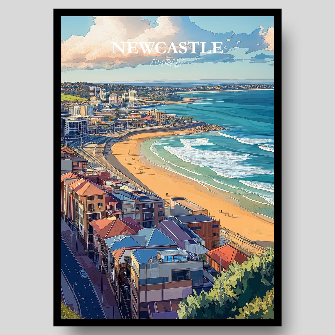 Newcastle Australia Travel Poster, Wall Art Print