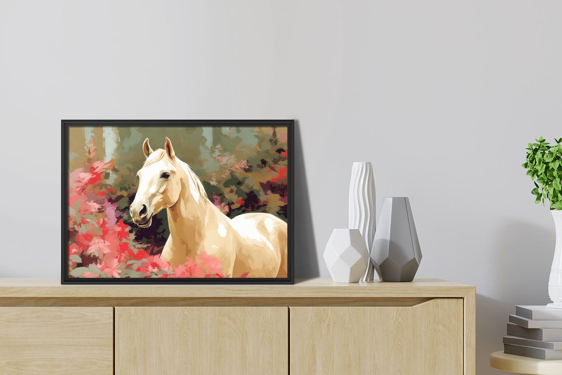 White Arabian Horse Print Western Floral Horse Art White Horses Arabian Stallion Painting Farmhouse Horse Posters Western Art - Image 2