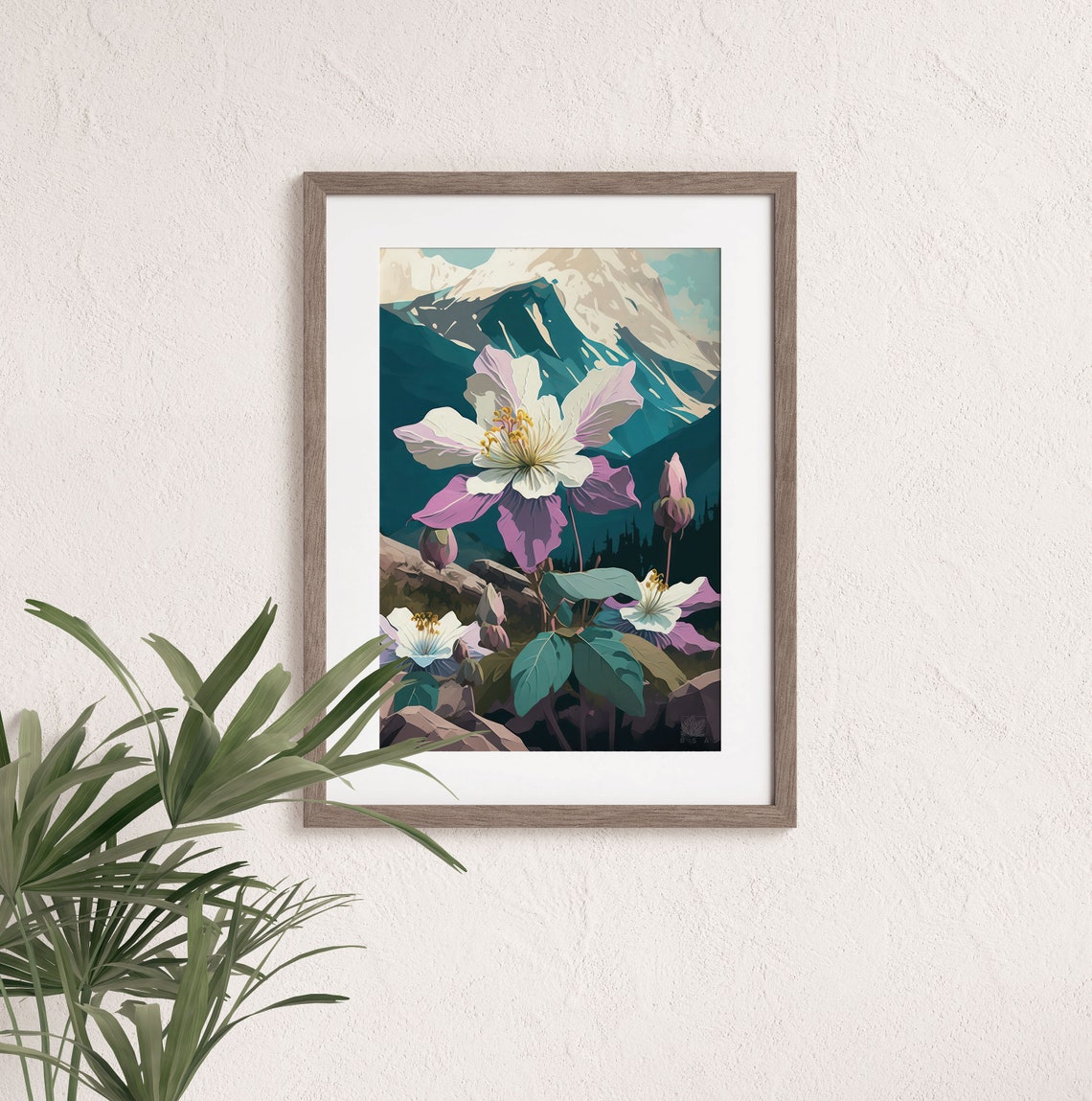 Columbine Wildflower With Snowy Mountain Peaks Landscape Poster - Image 3