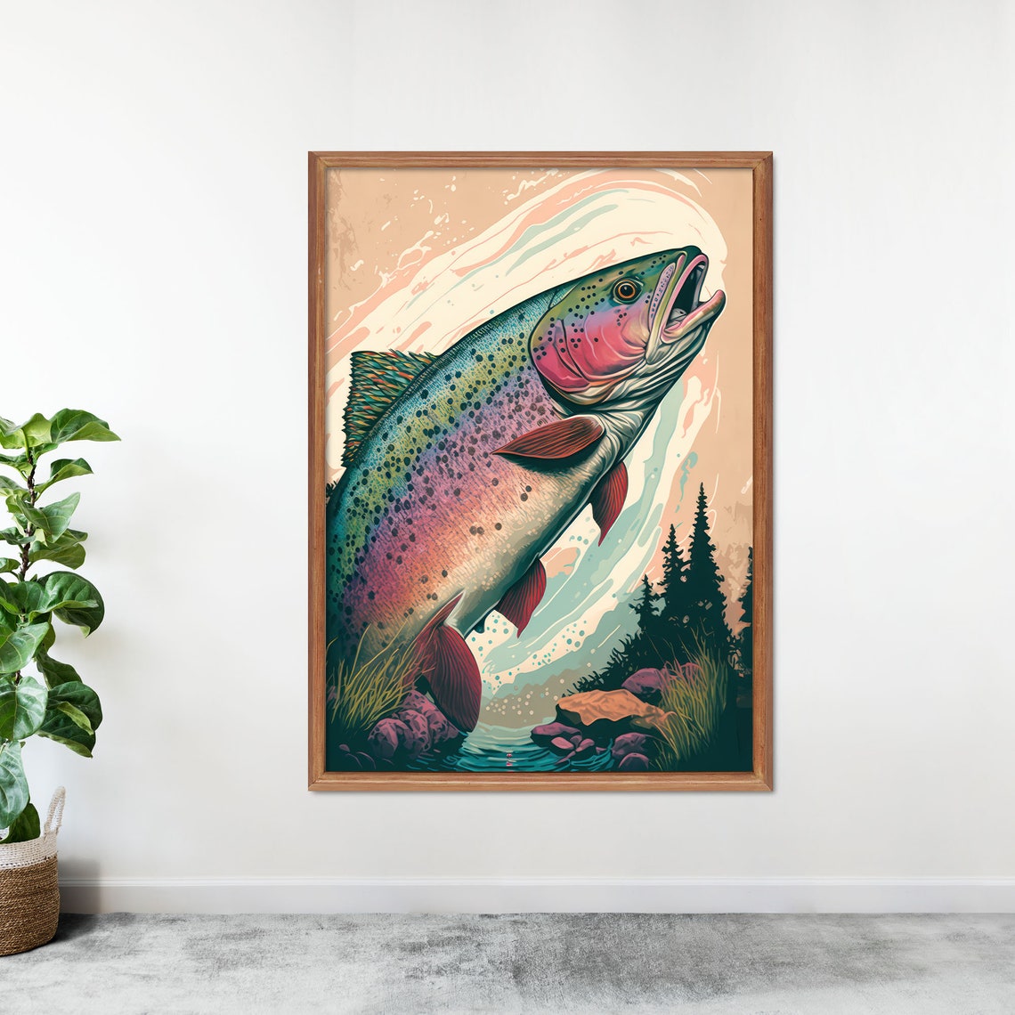 Rainbow Trout Fishing Poster Mountain House Cabin Decor Fly Fishing Gift National Parks Poster Vintage Fishing Poster - Image 2