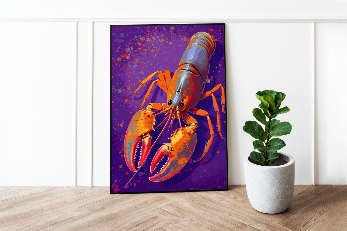 Lobster Purple Pop Art Poster Bold Orange Kitchen Wall Decor - Image 2