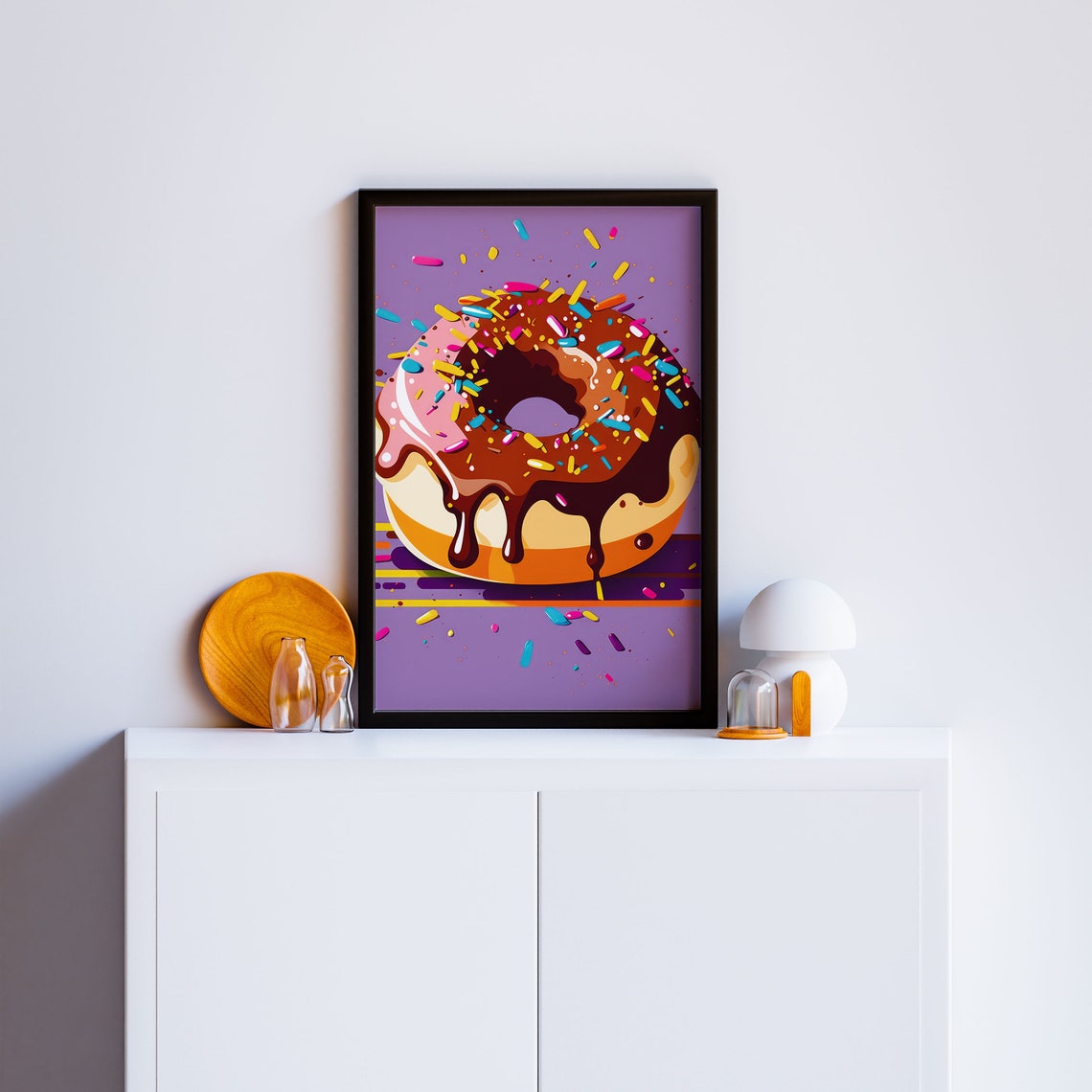 Giant Chocolate Glazed Donut with Sprinkles Pop Art Purple Poster - Image 3