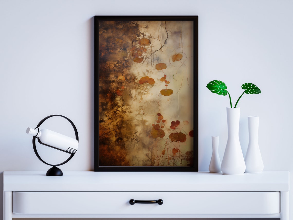 Amber Botanical Abstract Autumn Leaves Warm Modern Nature Wall Art