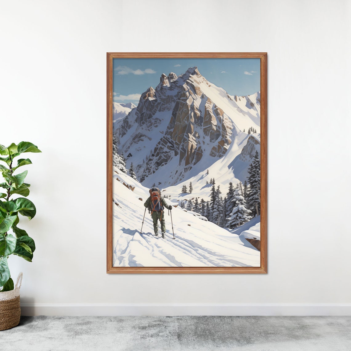 Backpacker Trekking Snowy Mountain Pass Alpine Adventure Wall Art - Image 3