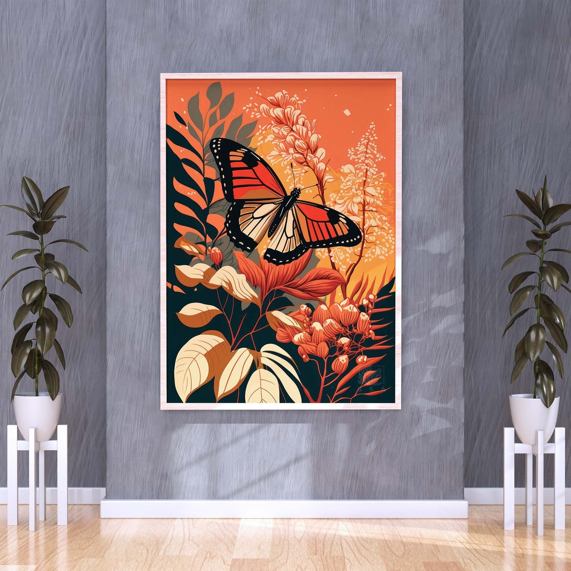 Monarch Butterfly Among Orange Flowers Poster Autumn Botanical Decor - Image 3