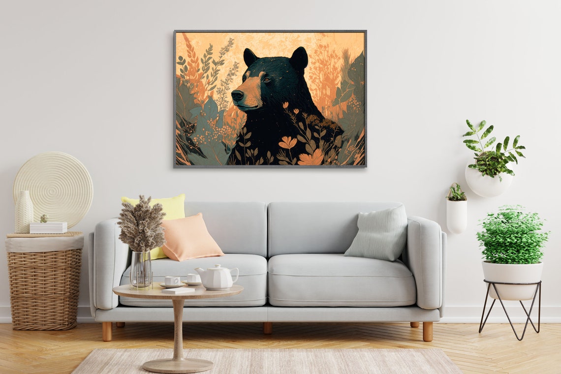 Black Bear Golden Wildflowers Profile Vintage Wildlife Poster - Image 2