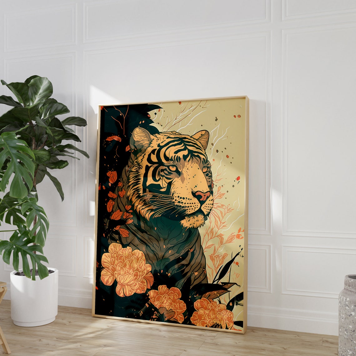 Orange Tiger Peony Blossoms Dark Exotic Botanical Wildlife Poster - Image 2
