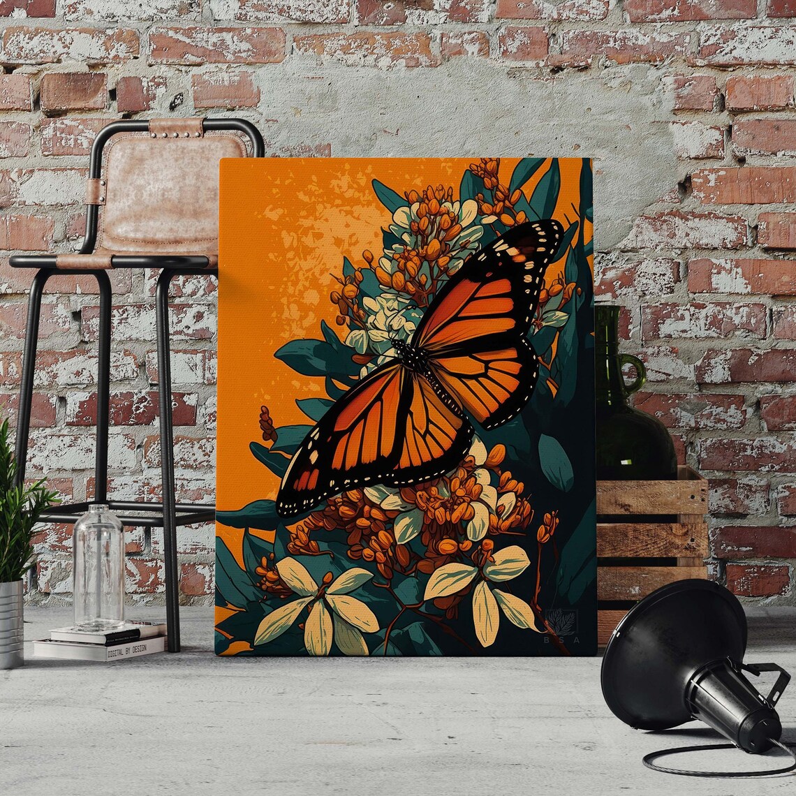 Monarch Butterfly Poster Print, Gauguin-Inspired Modern Decor