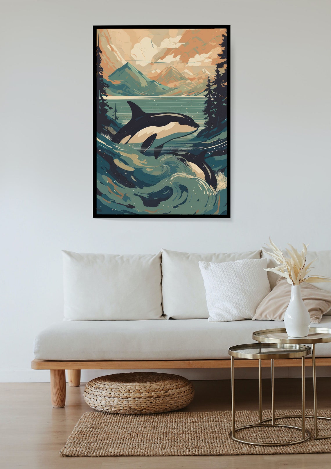 Orca Leaping From Rolling Ocean Waves Mountain Lake Art Poster - Image 4