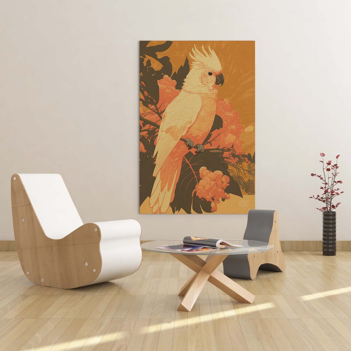 White Cockatoo Poster Orange Blossom Golden Tropical Bird Decor - Image 2