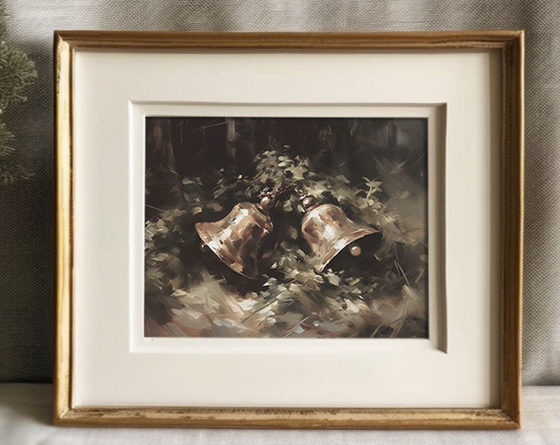 Christmas Bells And Greenery Rustic Farmhouse Art Print - Image 3